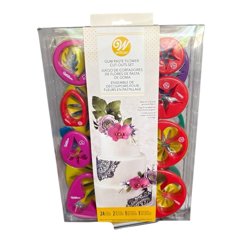 NIB Wilton Cut with Fondant Gum Paste Flower Cut-Outs w/Minis Impression Strip